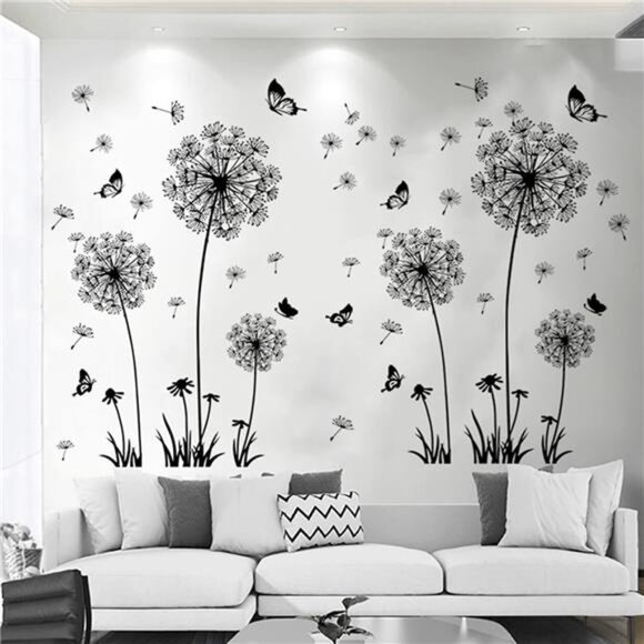 2 Set Dandelion Wall Decals, Flower Stickers,Murals With Butterflies for Bedroom - Picture 1 of 8